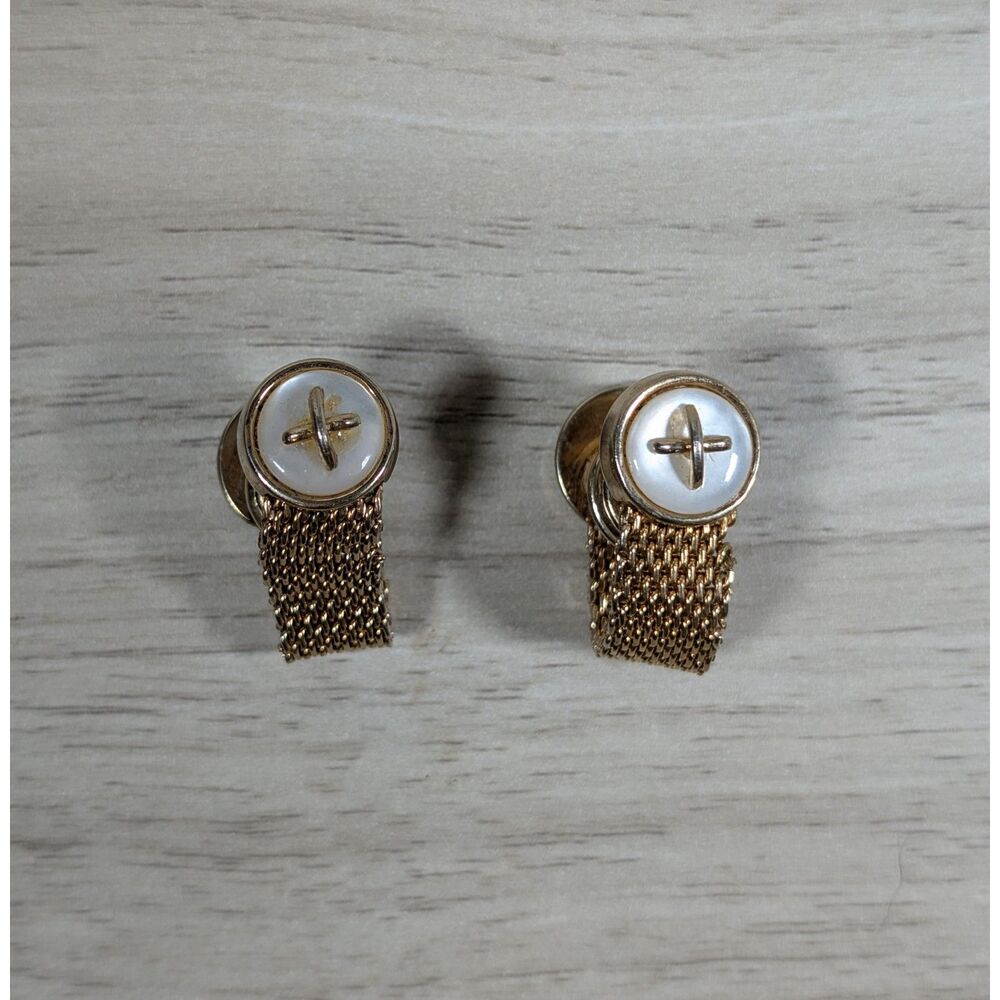 Vintage Swank Gold Tone Mesh Chain Double Sided Cufflinks